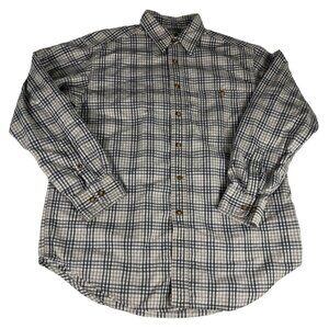 Field Master Plaid Button Up Dress Shirt Men's M Blue Beige Long Sleeve Pocket